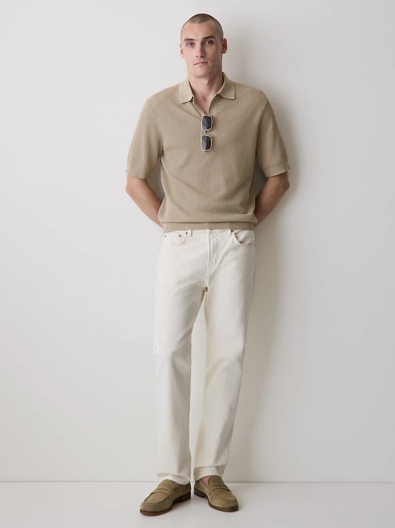 Textured Short-Sleeve Polo Sweater