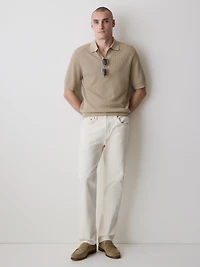 Textured Short-Sleeve Polo Sweater