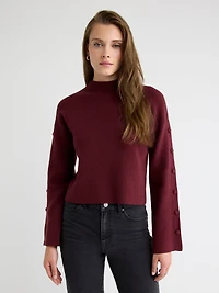 Pull à Manches Longues avec Boutons et Col Montant