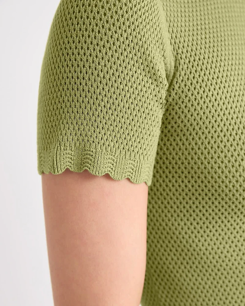 Short-Sleeve Crew-Neck Textured-Knit Sweater