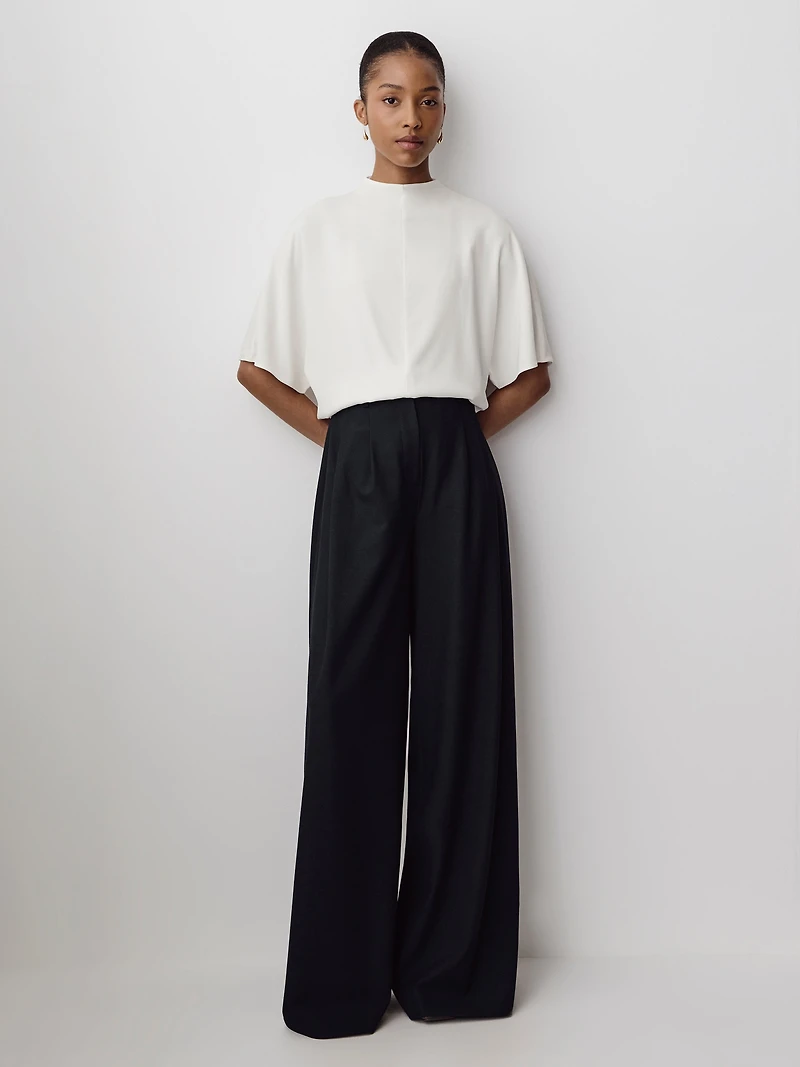 Short-Sleeve Mock-Neck Cape Blouse