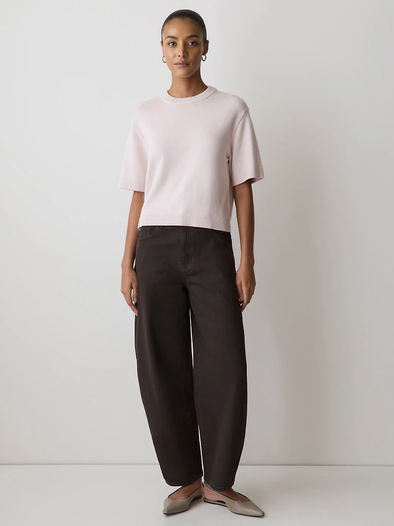 Wool-Blend Short-Sleeve Crew-Neck Sweater