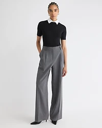 Elbow-Sleeve Ribbed Sweater with Removable Shirt Collar