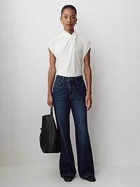 Extended-Sleeve Top with Crossover Draped Mock Neckline