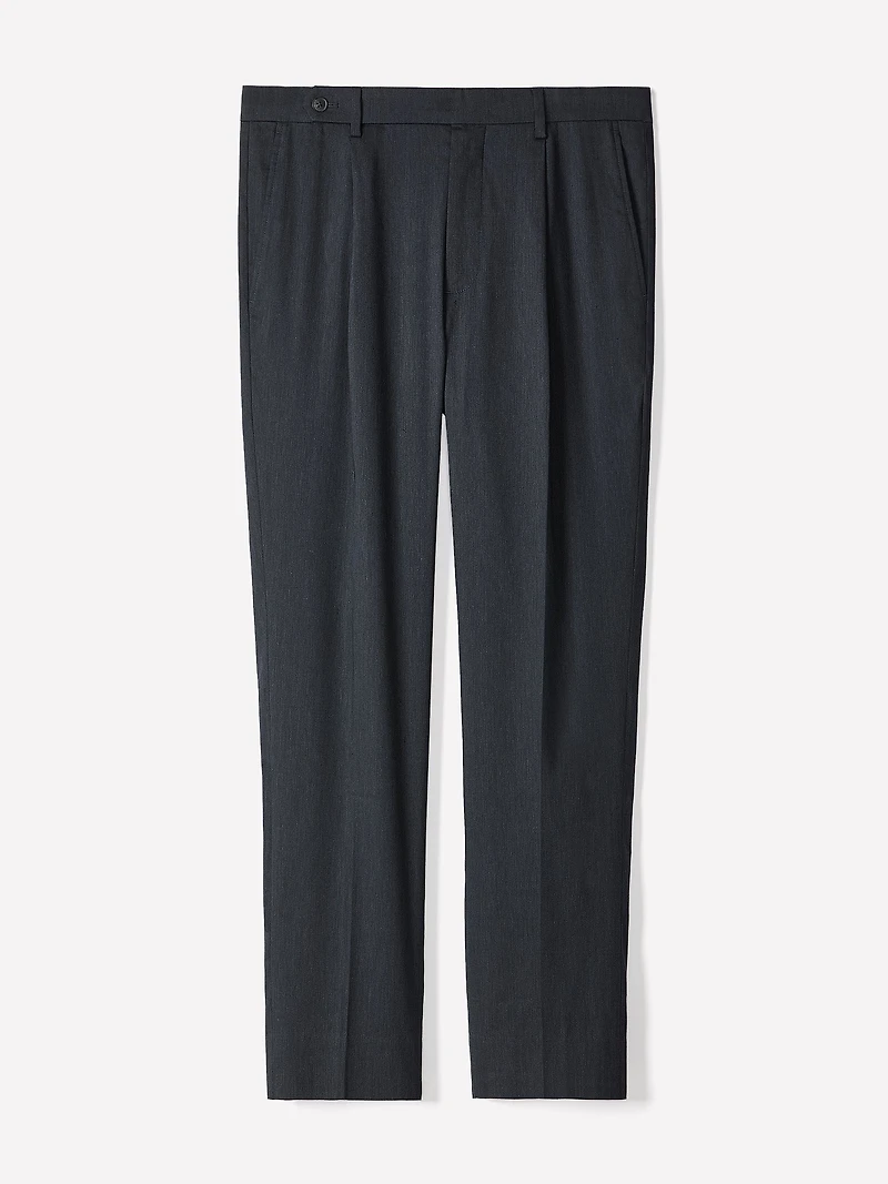 Linen-Blend Tapered-Leg Pleated Pant