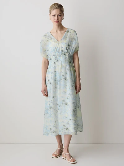 Short-Sleeve V-Neck Midi Dress