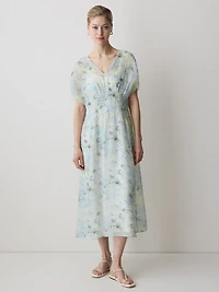 Short-Sleeve V-Neck Midi Dress