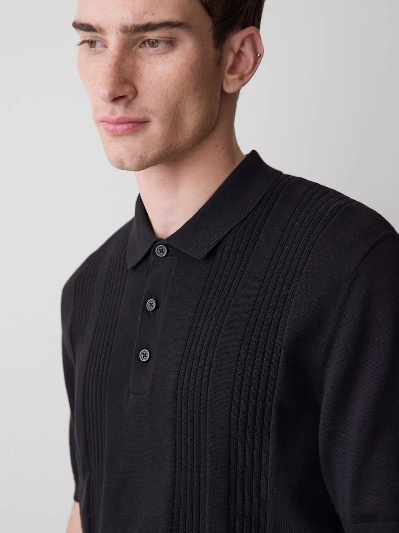 Polo à Manches Courtes en Coton avec Mailles Verticales