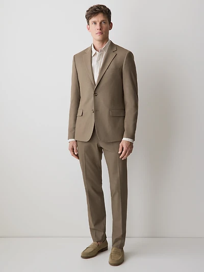 Slim-Fit Dark Beige Suit Blazer