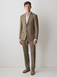 Slim-Fit Dark Beige Suit Blazer