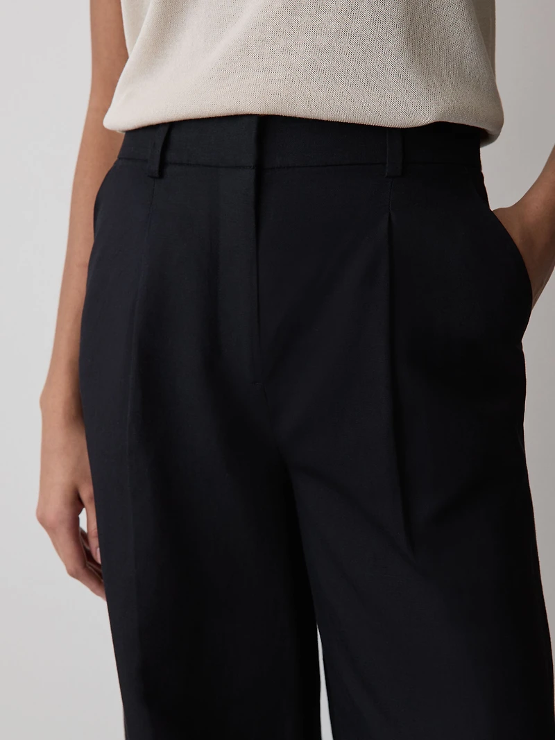 Wide-Leg High-Rise Linen-Blend Pant