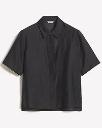 Short-Sleeve Buttoned-Down Blouse with Shirt Collar