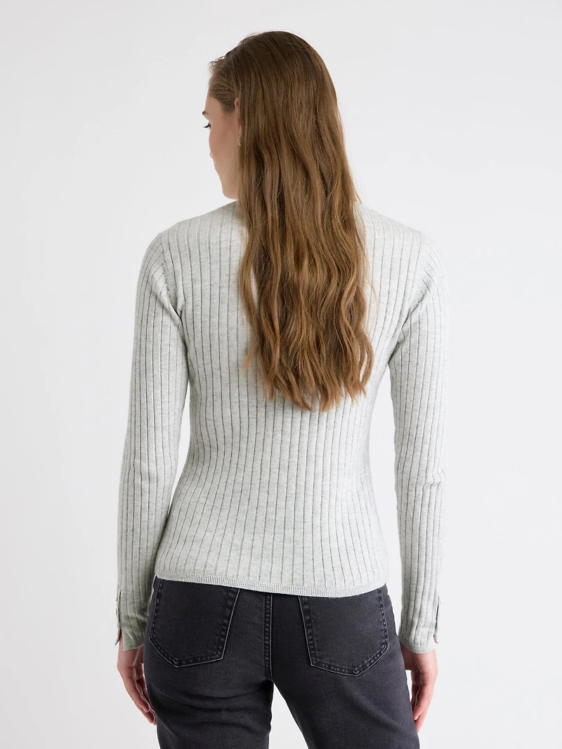 Mock-Neck Sweater with Buttons on Sleeves