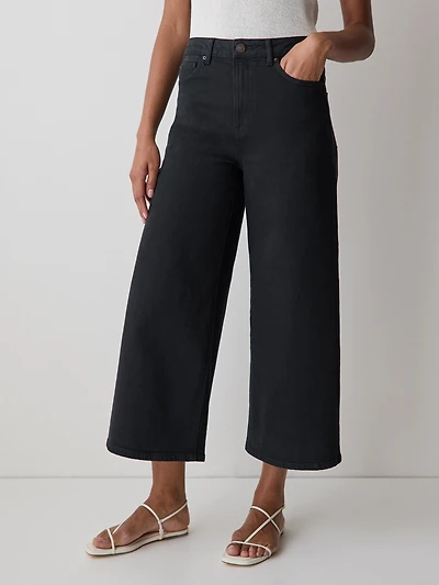 Jeans Court à Taille Haute et Jambe Large