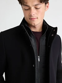 Classic Solid Mock-Neck Wool Coat with Dickey