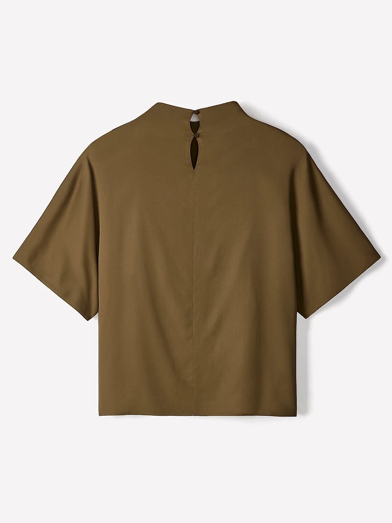 Short-Sleeve Mock-Neck Cape Blouse