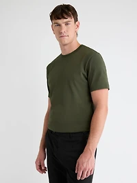 T-Shirt Uni à Col Rond en Coton Interlock