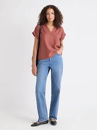 Blouse Boutonnée Texturée à Manches Très Courtes