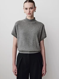 Short-Sleeve Mock-Neck Merino-Wool Sweater