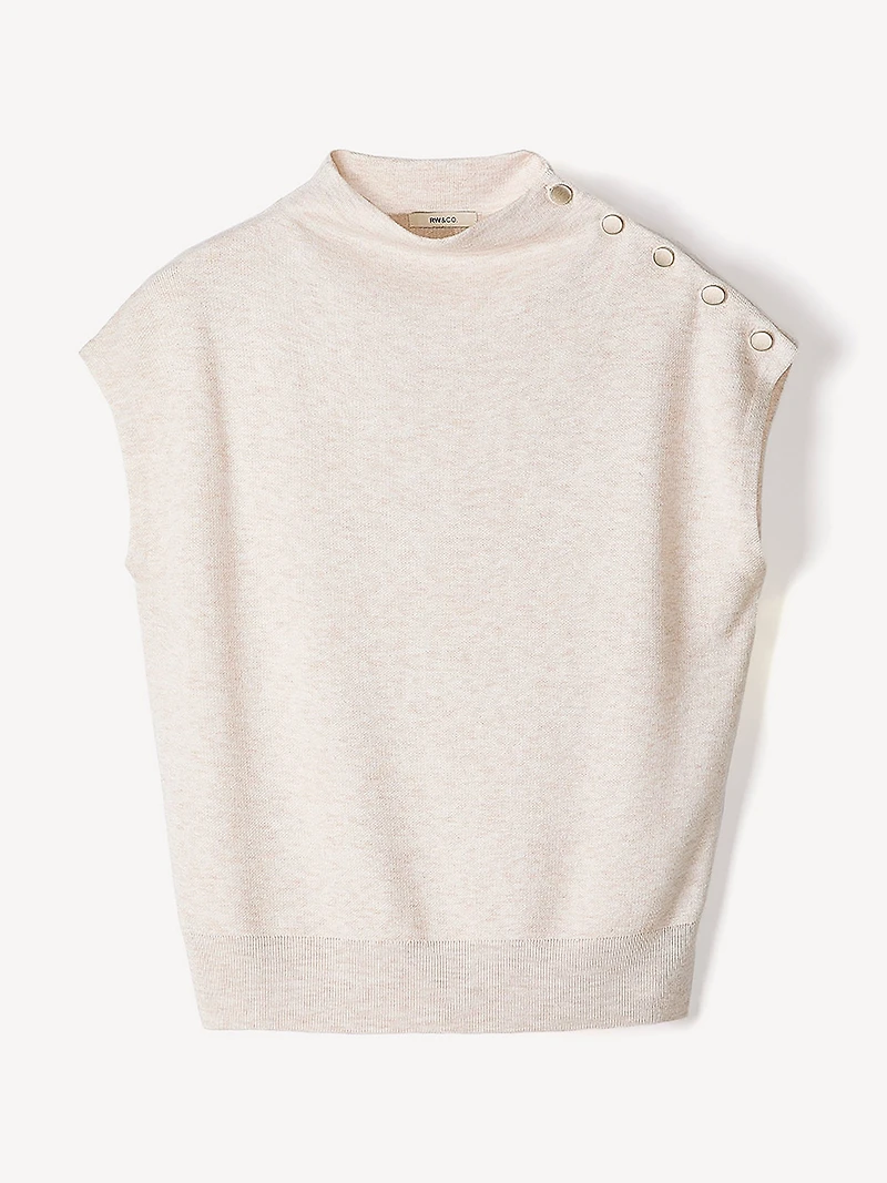 Pull Sans Manches à Col Montant avec Boutons l'Épaule