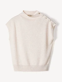 Pull Sans Manches à Col Montant avec Boutons l'Épaule