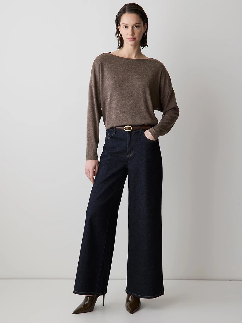 Haut Côtelé à Manches Longues et Col Rond