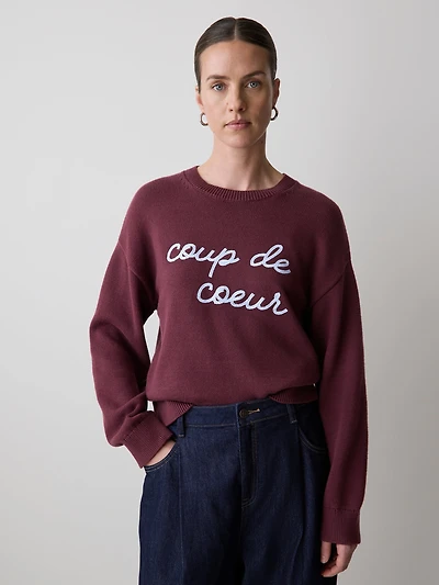 Pull à Manches Longues et Col Rond avec Broderies