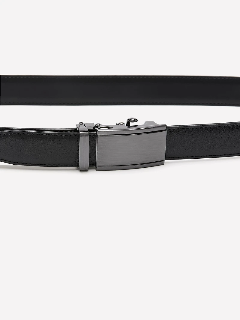 Leather Belt with Plate Buckle