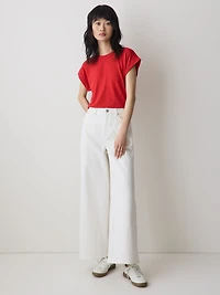 T-Shirt à Col Rond et Manches Très Courtes