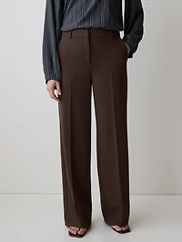 Pantalon en Sergé Épais à Taille Mi-Haute et Jambe Large