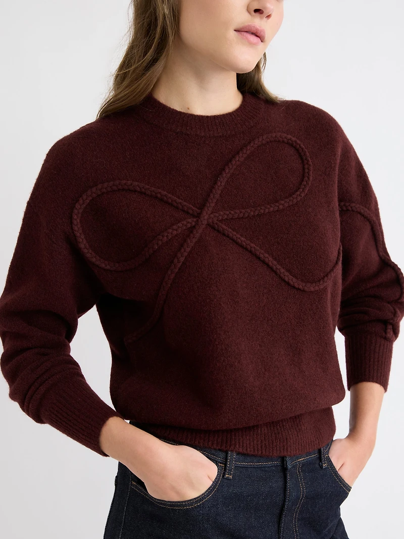 Long-Sleeve Crew-Neck Bow Sweater