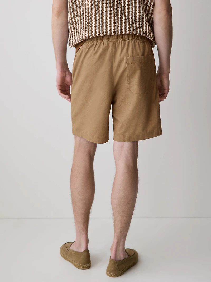 Short en Mélange de Lin à Taille Élastique