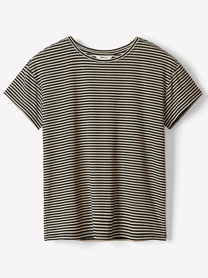 T-Shirt Boxy à Manches Courtes et Col Rond
