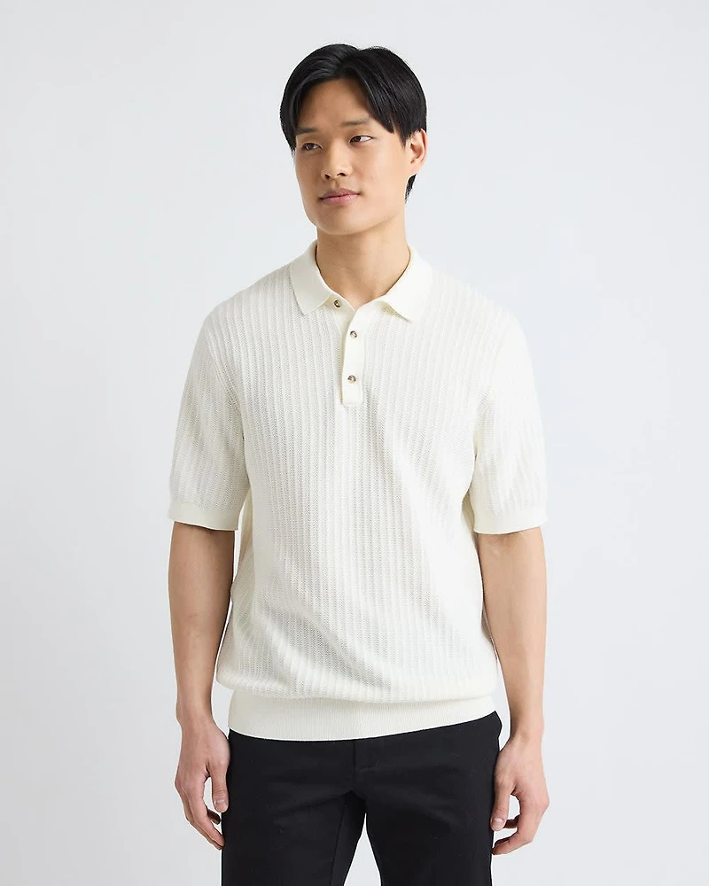 Short-Sleeve Textured Polo Sweater