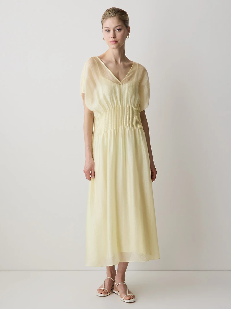 Short-Sleeve V-Neck Midi Dress