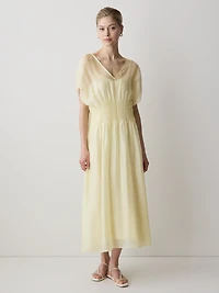 Short-Sleeve V-Neck Midi Dress