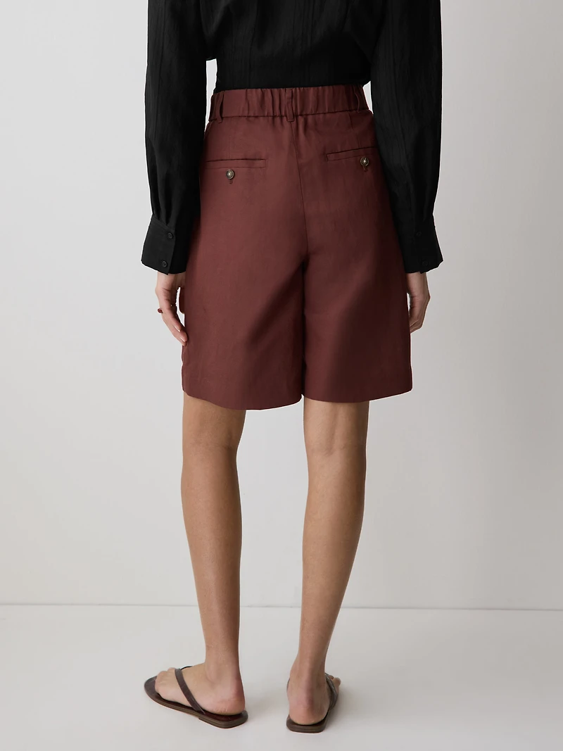 Bermuda en Mélange de Lin à Taille Haute