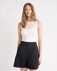 Crew-Neck Ribbed Cami with Sheer Yoke