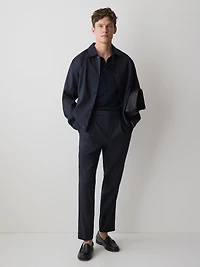 Linen-Blend Tapered-Leg Pleated Pant