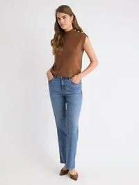 Pull Sans Manches à Col Montant avec Boutons l'Épaule