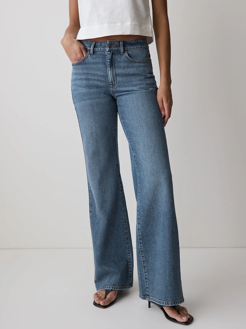 Jeans à Taille Haute et Jambe Large