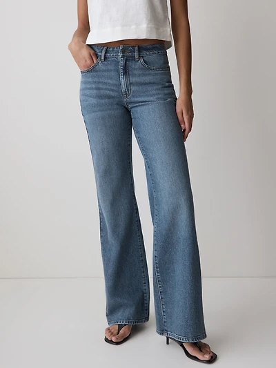 Jeans à Taille Haute et Jambe Large