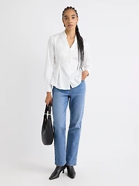 Long-Sleeve Buttoned-Down Poplin Blouse