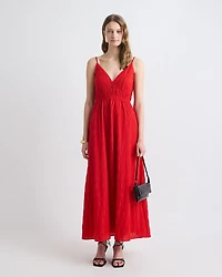 Robe Maxi Sans Manches à Col V en Jacquard Texturé