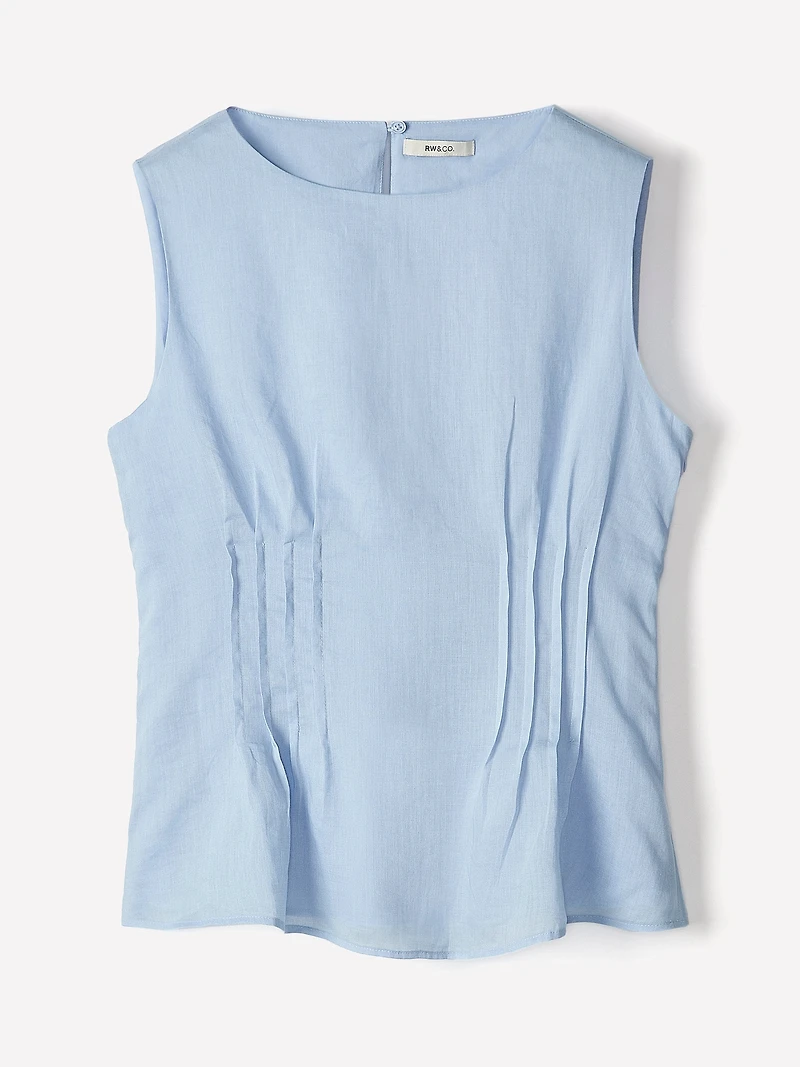 Blouse Péplum en Ramie Sans Manches à Col Rond