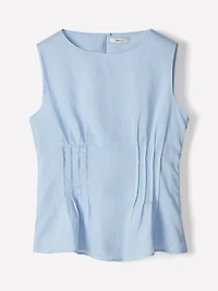 Blouse Péplum en Ramie Sans Manches à Col Rond