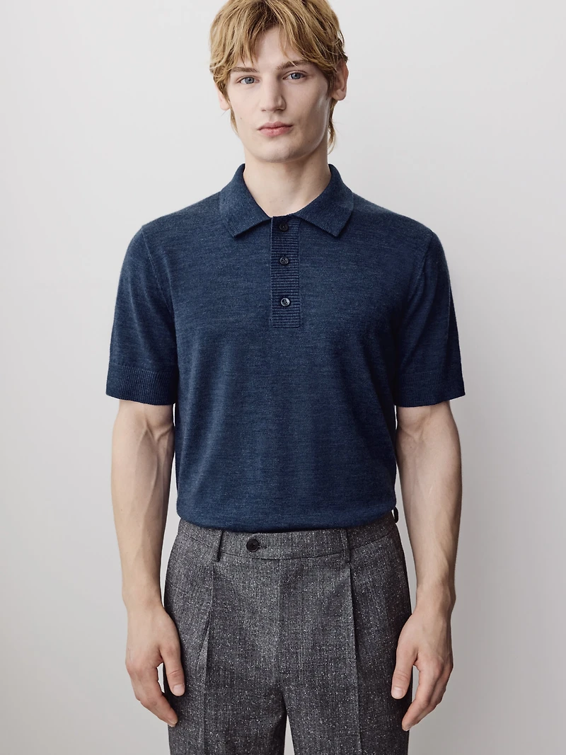 Merino-Wool Short-Sleeve Polo Sweater