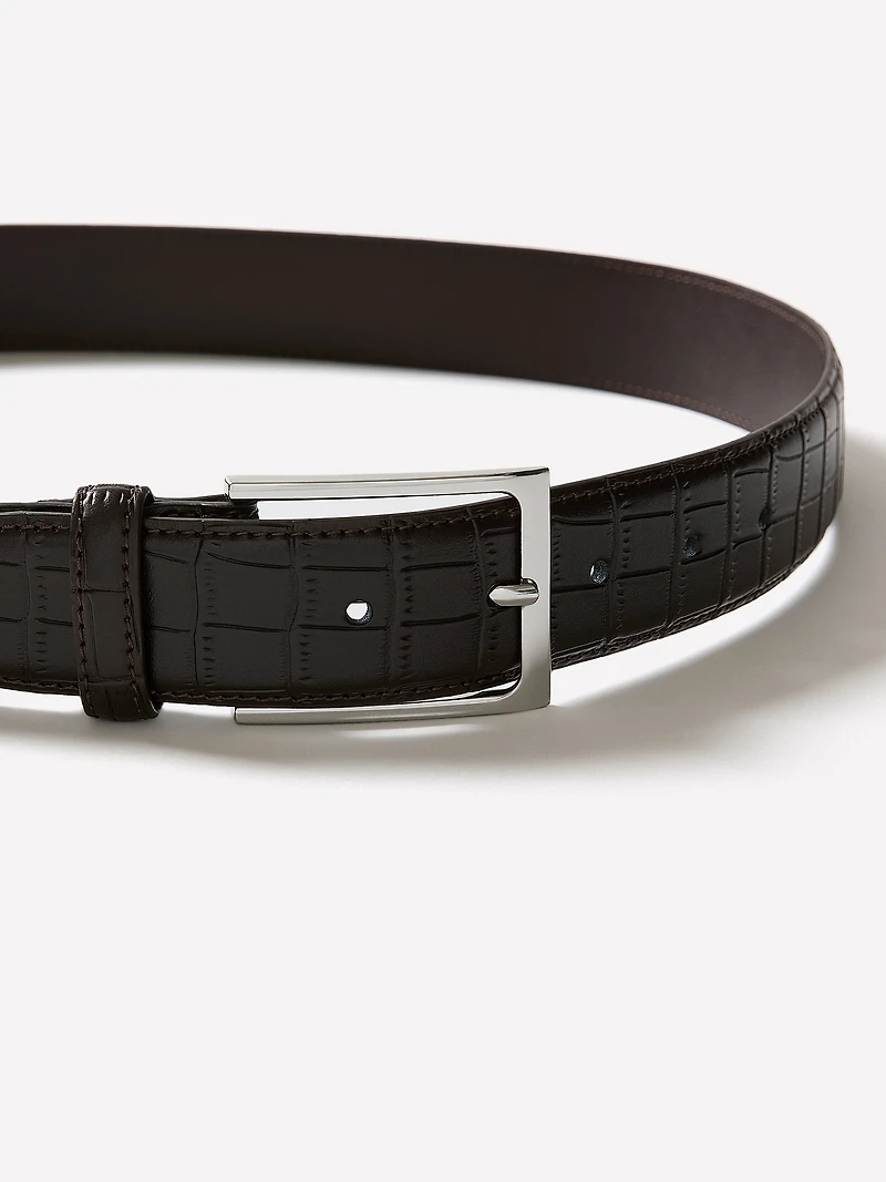 Ceinture en Cuir à Motif Peau de Crocodile