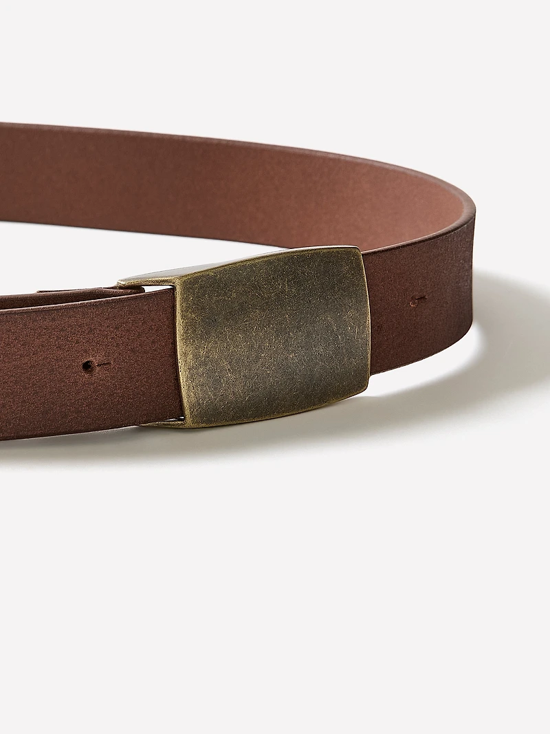 Leather Belt with Plate Buckle