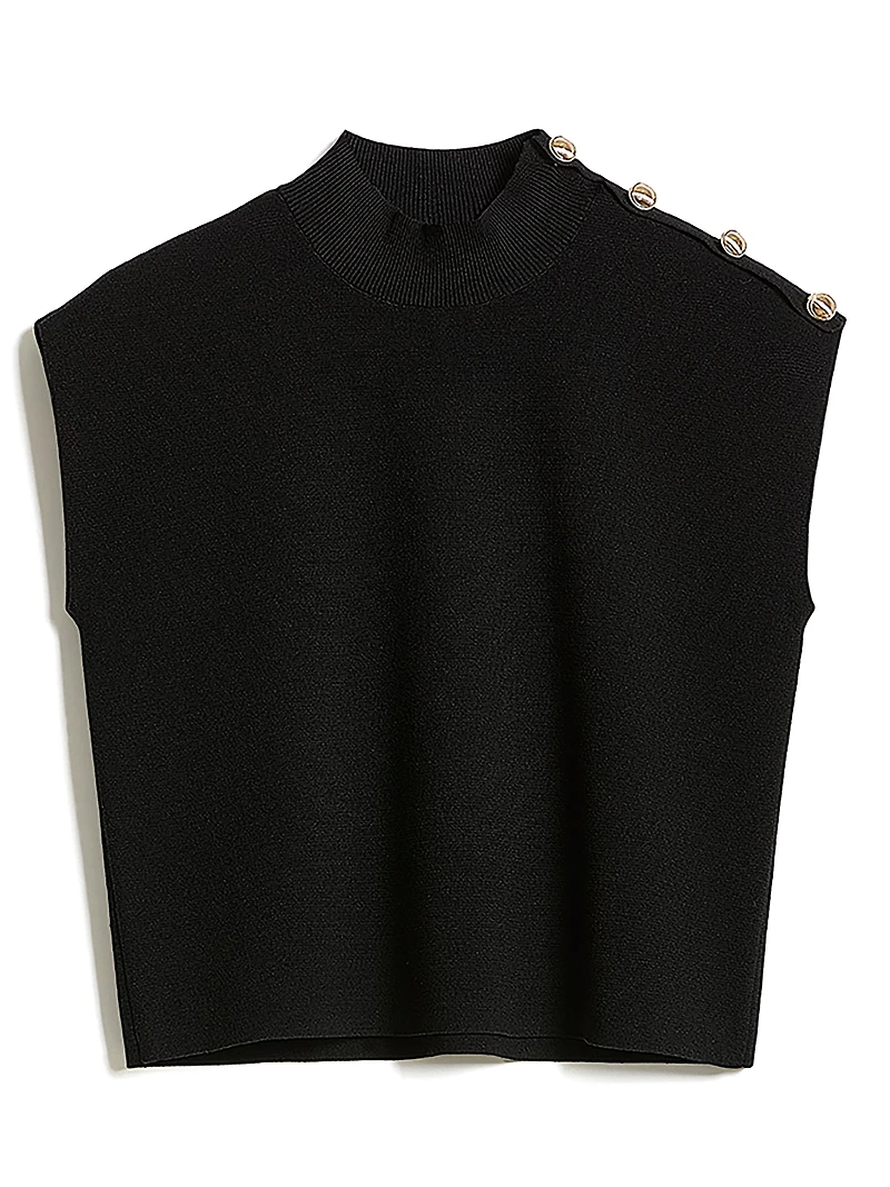 Pull Sans Manches à Col Montant avec Boutons l'Épaule